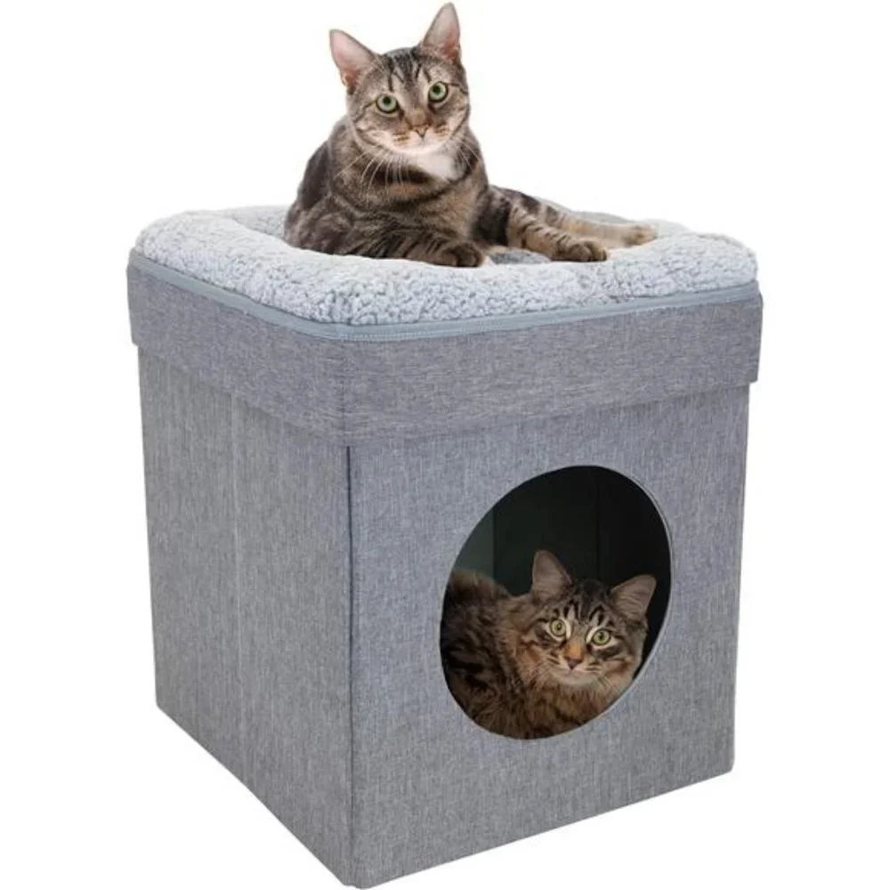 Large Cat Bed, Stackable Cat Cube, Indoor Cat House, Cat Scratcher, Gray